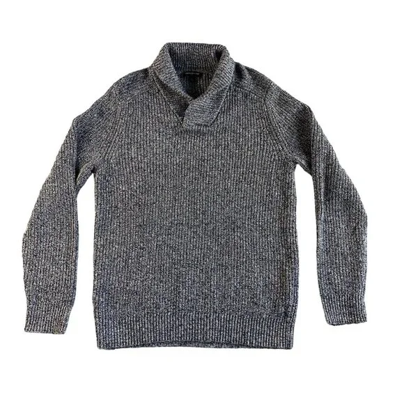 NEW Banana Republic Sweater Mens Large Gray Wool Blend Chunky Knit Shawl Collar - Picture 1 of 11